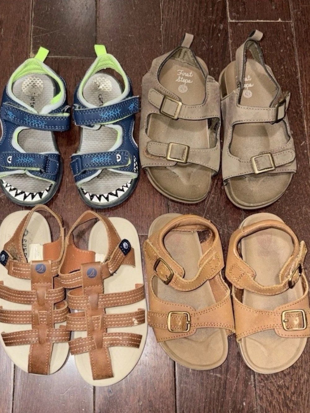 Kids Sandals in Tan and Navy Blue - Adjustable Comfort Straps